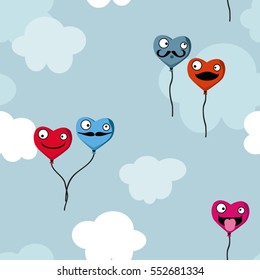 Heart balloons on a cloudy background