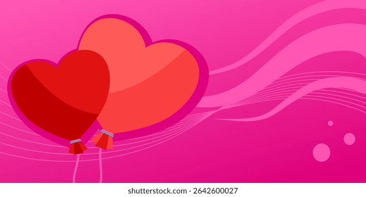 heart balloons on pink background with copy space – romantic love banner – vector illustration