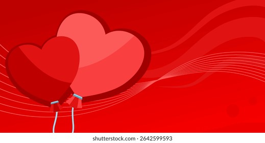 heart balloons on red background with copy space – romantic love banner – vector illustration