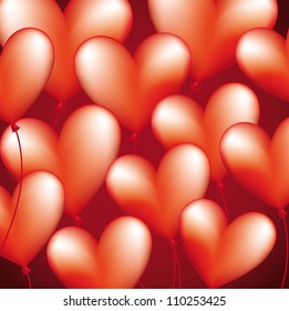 heart balloons over red background. vector illustration