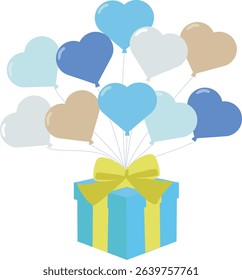 Heart balloons and presents, blue, vector illustration, present, birthday, celebration