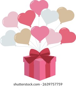 Heart balloons and presents, red, vector illustration, present, birthday, celebration