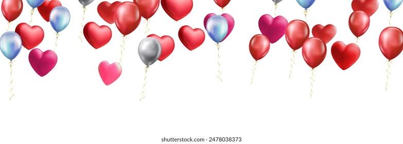 heart balloons Realistic white red, blue and on background are available for use online shopping website or social media, celebration party vector illustration
