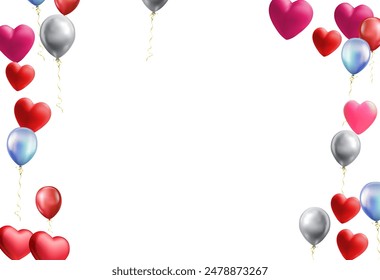 heart balloons Realistic white red, blue and on background are available for use online shopping website or social media, celebration party vector illustration
