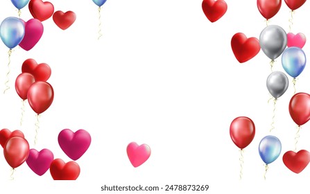 heart balloons Realistic white red, blue and on background are available for use online shopping website or social media, celebration party vector illustration
