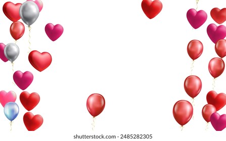 heart balloons Realistic white red, blue and on background are available for use online shopping website or social media, celebration party vector illustration
