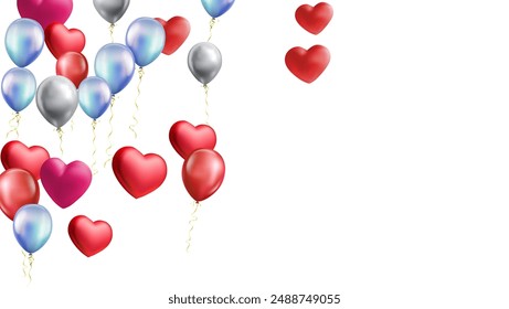 heart balloons Realistic white red, blue and on background are available for use online shopping website or social media, celebration party vector illustration
