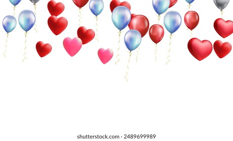 heart balloons Realistic white red, blue and on background are available for use online shopping website or social media, celebration party vector illustration
