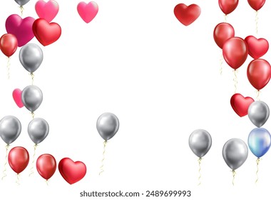 heart balloons Realistic white red, blue and on background are available for use online shopping website or social media, celebration party vector illustration
