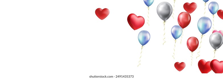 heart balloons Realistic white red, blue and on background are available for use online shopping website or social media, celebration party vector illustration
