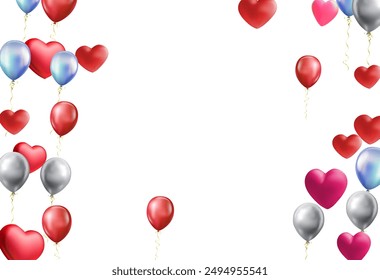 heart balloons Realistic white red, blue and on background are available for use online shopping website or social media, celebration party vector illustration
