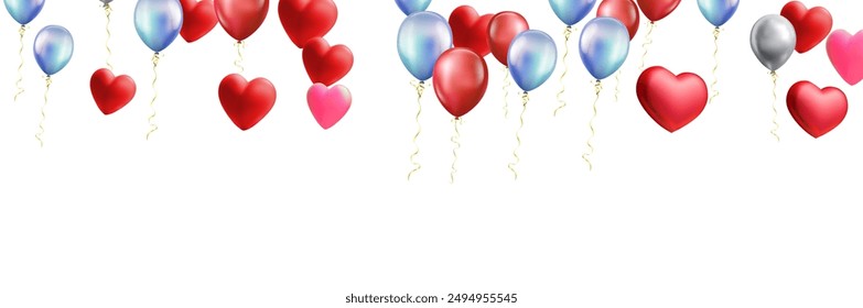 heart balloons Realistic white red, blue and on background are available for use online shopping website or social media, celebration party vector illustration
