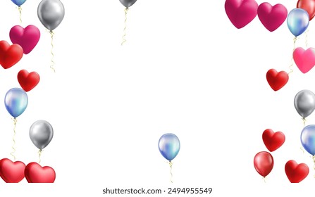 heart balloons Realistic white red, blue and on background are available for use online shopping website or social media, celebration party vector illustration
