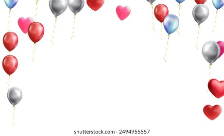 heart balloons Realistic white red, blue and on background are available for use online shopping website or social media, celebration party vector illustration
