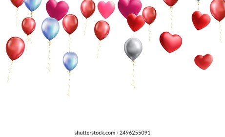 heart balloons Realistic white red, blue and on background are available for use online shopping website or social media, celebration party vector illustration
