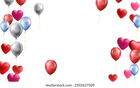 heart balloons Realistic white red, blue and on background are available for use online shopping website or social media, celebration party vector illustration
