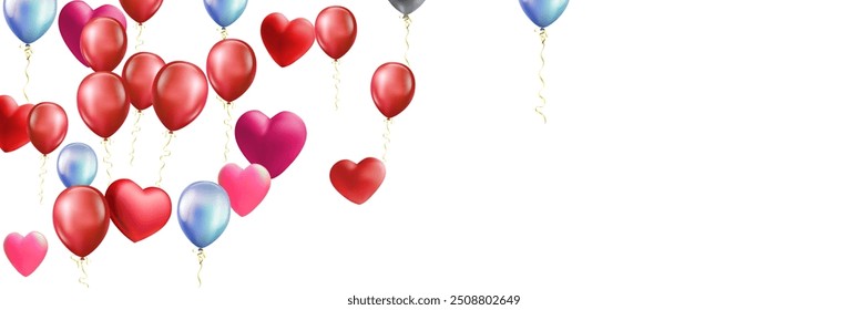 heart balloons Realistic white red, blue and on background are available for use online shopping website or social media, celebration party vector illustration
