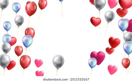 heart balloons Realistic white red, blue and on background are available for use online shopping website or social media, celebration party vector illustration
