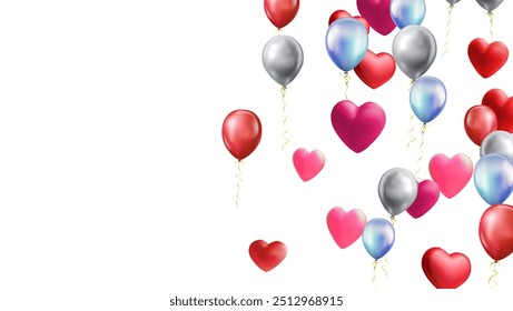 heart balloons Realistic white red, blue and on background are available for use online shopping website or social media, celebration party vector illustration
