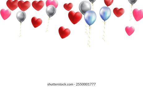 heart balloons Realistic white red, blue and on background are available for use online shopping website or social media, celebration party vector illustration
