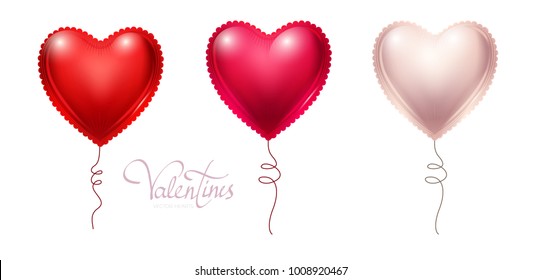 Heart Balloons Set. Happy Valentine's Day. Happy Valentine's Day.