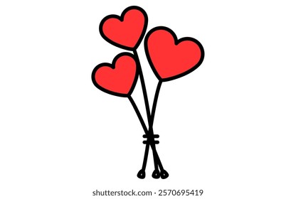 Heart Balloons, Simple and cute Valentine's Day icon, Vector Illustration