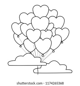 Heart balloons in the sky in black and white