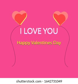 Heart Balloons Valentines Day Text Theme pink background front two heart balloons.