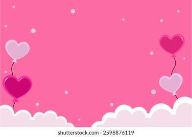 Heart Balloons with Whimsical Clouds on a Pink Background
