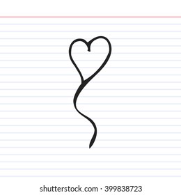 Heart baloon doodle icon with paper background