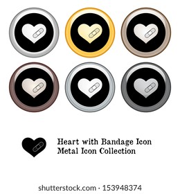 Heart with Bandage Icon Metal Icon Set