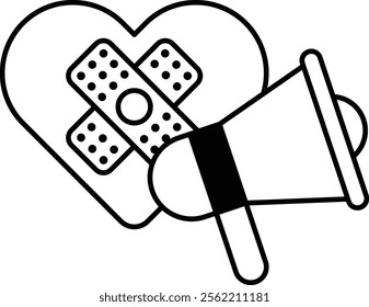 A heart with a bandage on it and an earpiece with a microphone