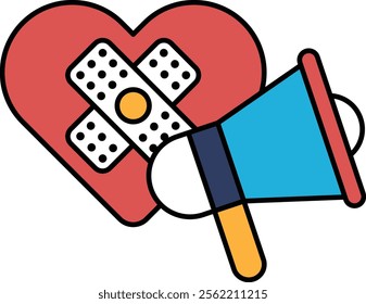 A heart with a bandage on it and an earpiece with a microphone