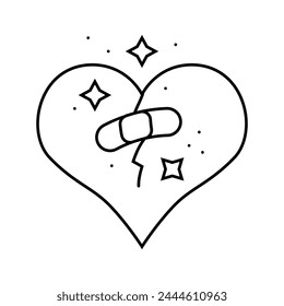 heart bandage patch recovery line icon vector. heart bandage patch recovery sign. isolated contour symbol black illustration