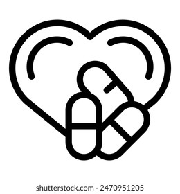 Heart with bandaid icon symbolizes love, healing, and medical care. This simplistic black and white graphic represents mending, protection, and support. Perfect for healthcare concepts and designs