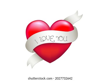 Heart with banderole and "I LOVE YOU" text,
Card for Mothers Day, Valentines Day, wedding and much more,
Vector illustration isolated on white background

