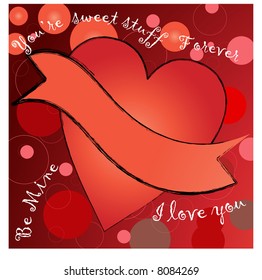 heart banner with  grunge border  with text