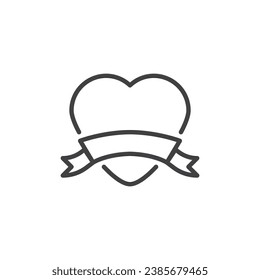Heart banner line icon. Heart with ribbon linear style sign for mobile concept and web design. Valentine day, love outline vector icon. Symbol, logo illustration. Vector graphics