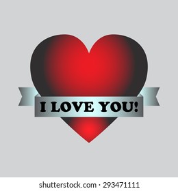 Heart with banner . I love you. Vector illustration.