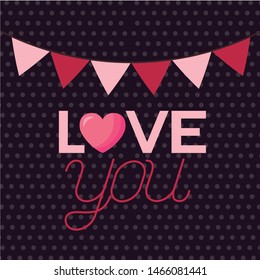Heart and banner pennant design, Love valentines day romance relationship passion and emotional theme Vector illustration