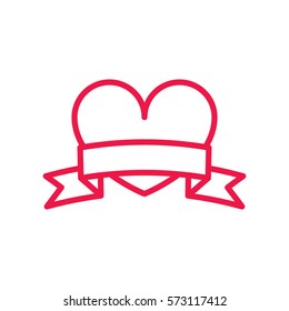 heart with banner thin line red icon on white background, happy valentine day, love