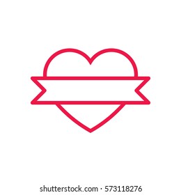 heart with banner thin line red icon on white background, happy valentine day, love