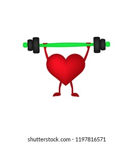 Heart with a barbell in the hands. Vector illustration on isolated background.