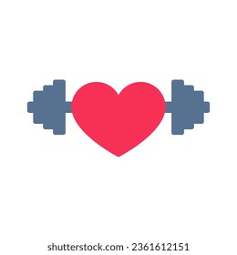 Heart and barbell together. Color vector on white background.