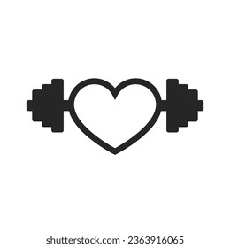 Heart and barbell together. Vector on white background.