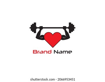 Herz-Barbell-Vektorlogo-Design. Fitnesssymbol von Fitnessstudio Gymnasium