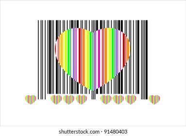 Heart barcode icon. Useful bar code for Valentine's Day. Isolated over white, vector