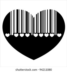 Heart barcode icon. Useful bar code for Valentine's Day. Isolated over white,  vector