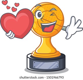 With heart basketball trophy character shaped on cartoon