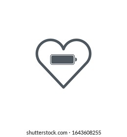 Heart with Battery Charging icon . Valentines day concept. Stock Vector illustration isolated on white background.